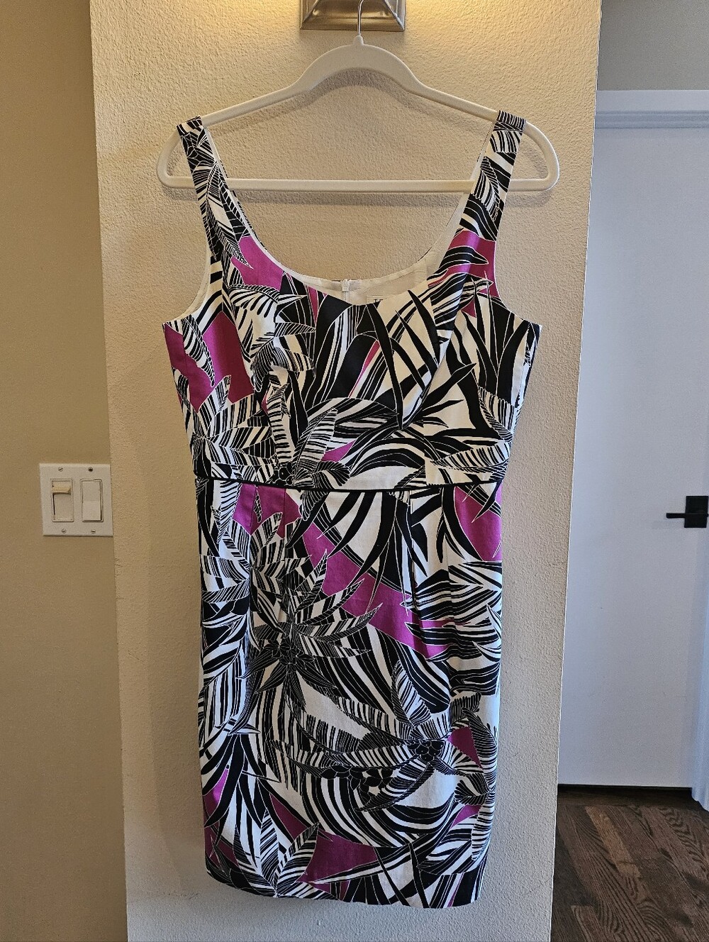 Trina Turk Pink, Black & White Tropical-Print Sheath Dress